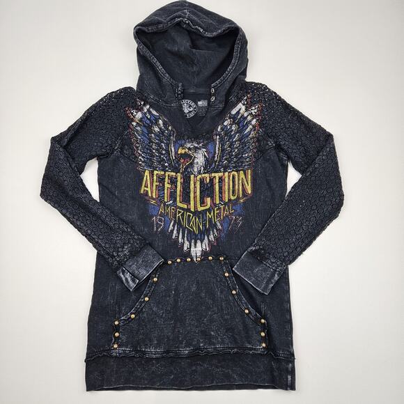Affliction American Hoodie‎ Women's S Metal Rock N Roll Forever Lace Long Sleeve - Picture 1 of 9
